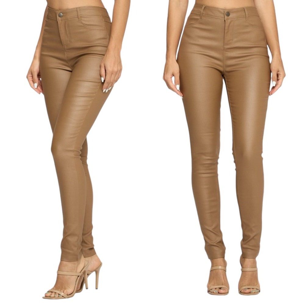 Beige Faux Leather Pants